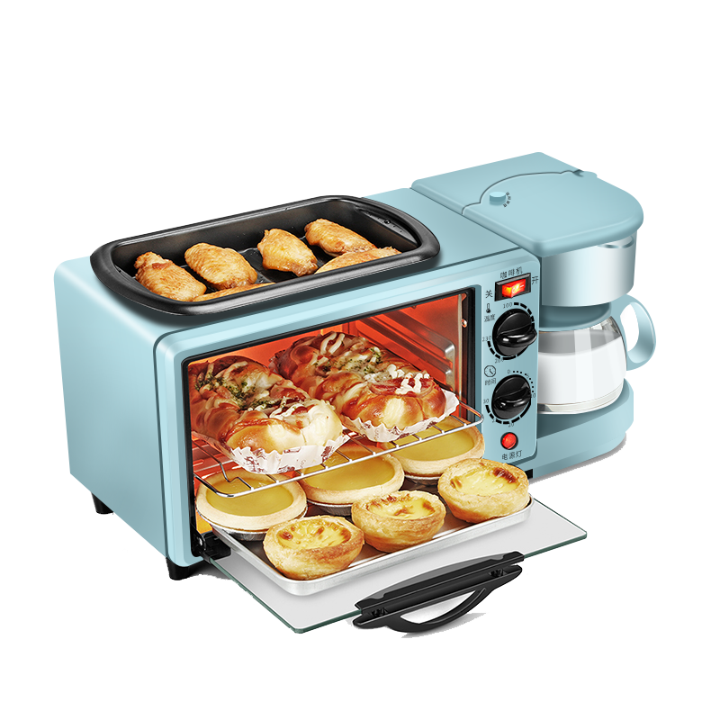 澳门娱乐多功能三合一早餐机多士炉电烤箱煎蛋咖啡机（蓝色）